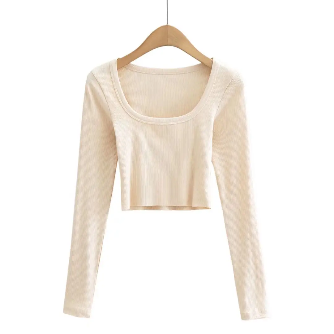 Black Long Sleeve Round Neck Slimming T-Shirt for Women - Image 5
