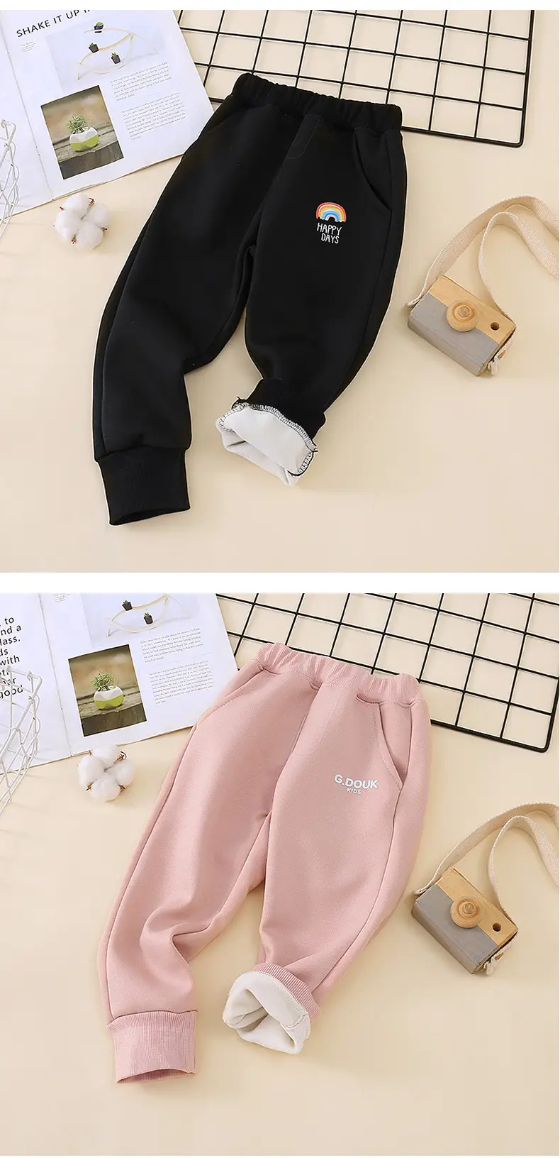 Girls Fleece Lined Sweatpants Black Winter Large — feature 10