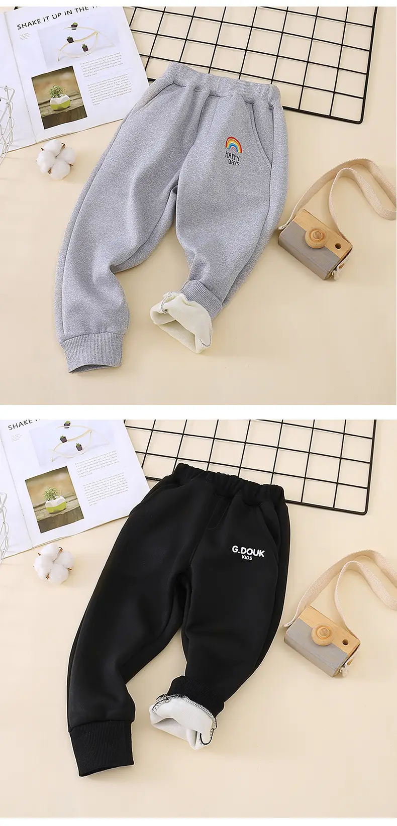 Girls Fleece Lined Sweatpants Black Winter Large — feature 9
