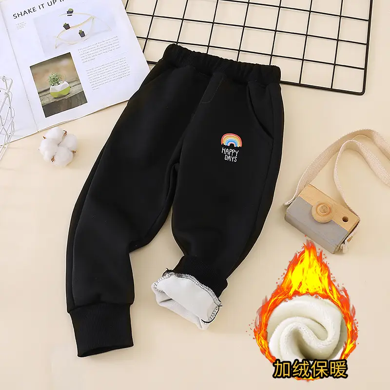 Girls Fleece Lined Sweatpants Black Winter Large
