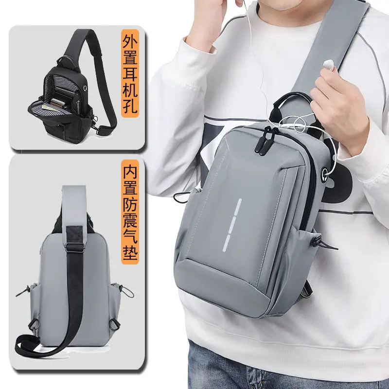 Men's Crossbody Bag Grey Waterproof Casual Sports Bag - Image 2