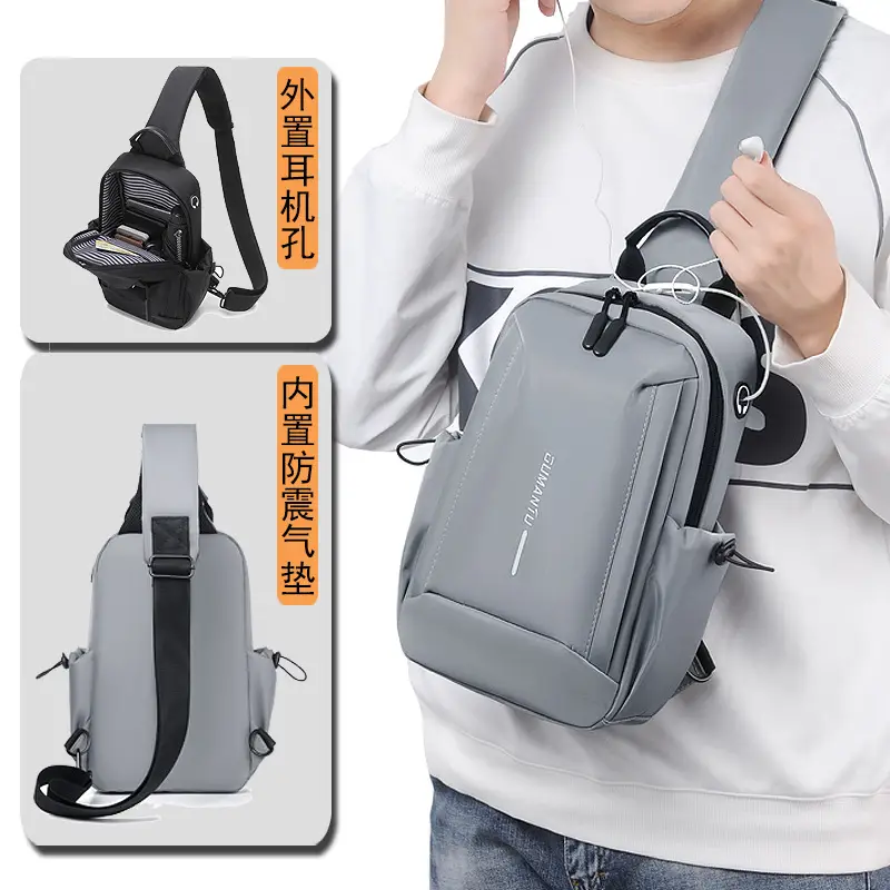 Men's Crossbody Bag Grey Waterproof Casual Sports Bag - Image 5