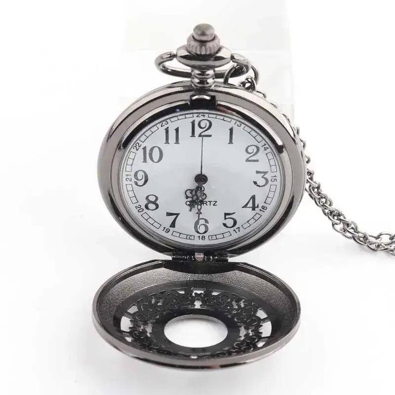 Vintage Hollow Classic Window Dial Quartz Pocket Watch Black