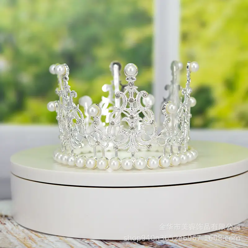 Gold Pearl Crown for Bride Veil & Wedding Headpiece - Image 2