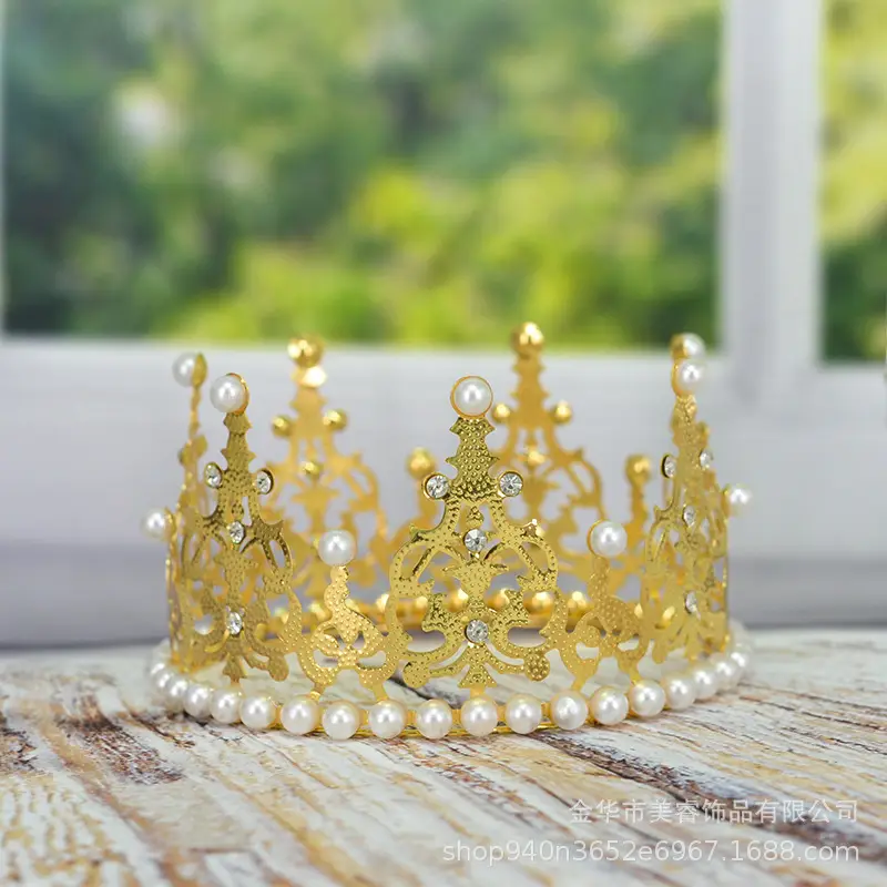 Gold Pearl Crown for Bride Veil & Wedding Headpiece - Image 3