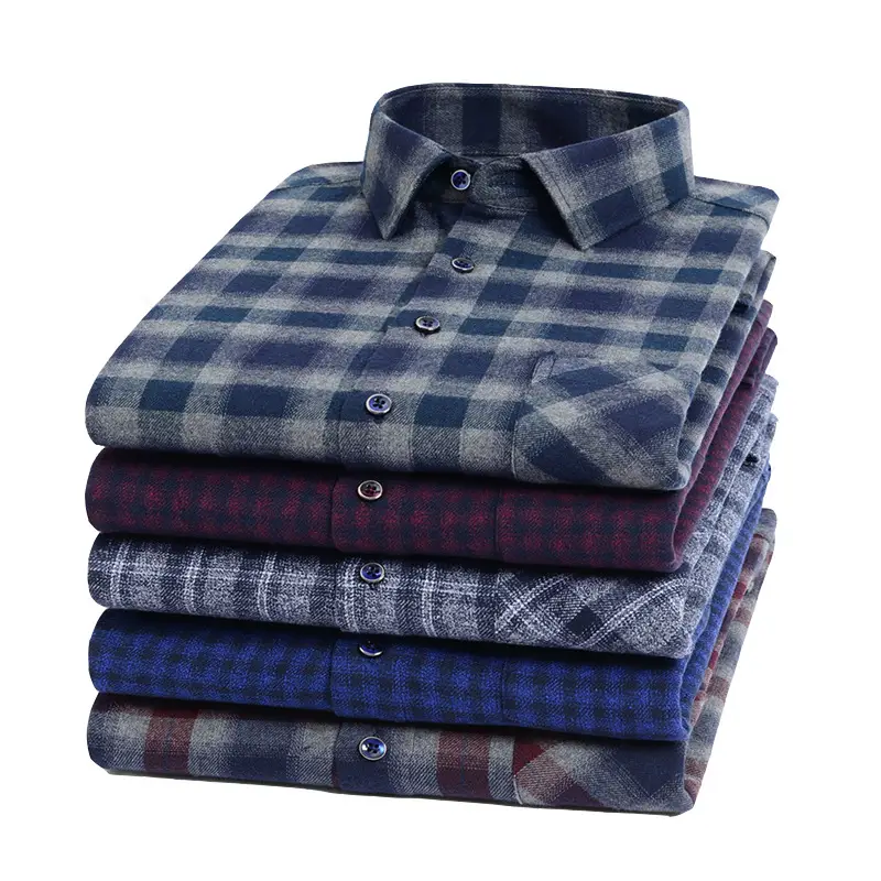 Men Plaid Checkered Slim Fit Shirt Blue Long Sleeve - Image 17
