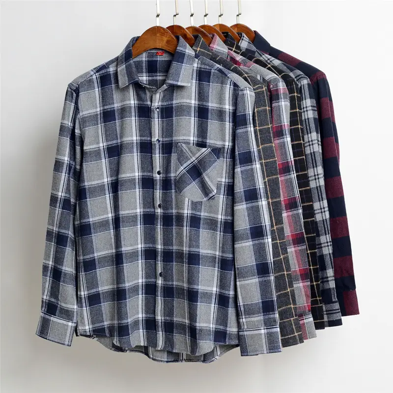 Men Plaid Checkered Slim Fit Shirt Blue Long Sleeve - Image 18