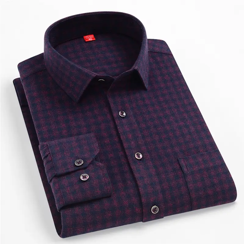 Men Plaid Checkered Slim Fit Shirt Blue Long Sleeve - Image 8