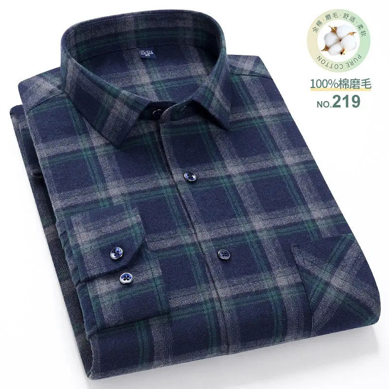 Men Plaid Checkered Slim Fit Shirt Blue Long Sleeve - Image 15