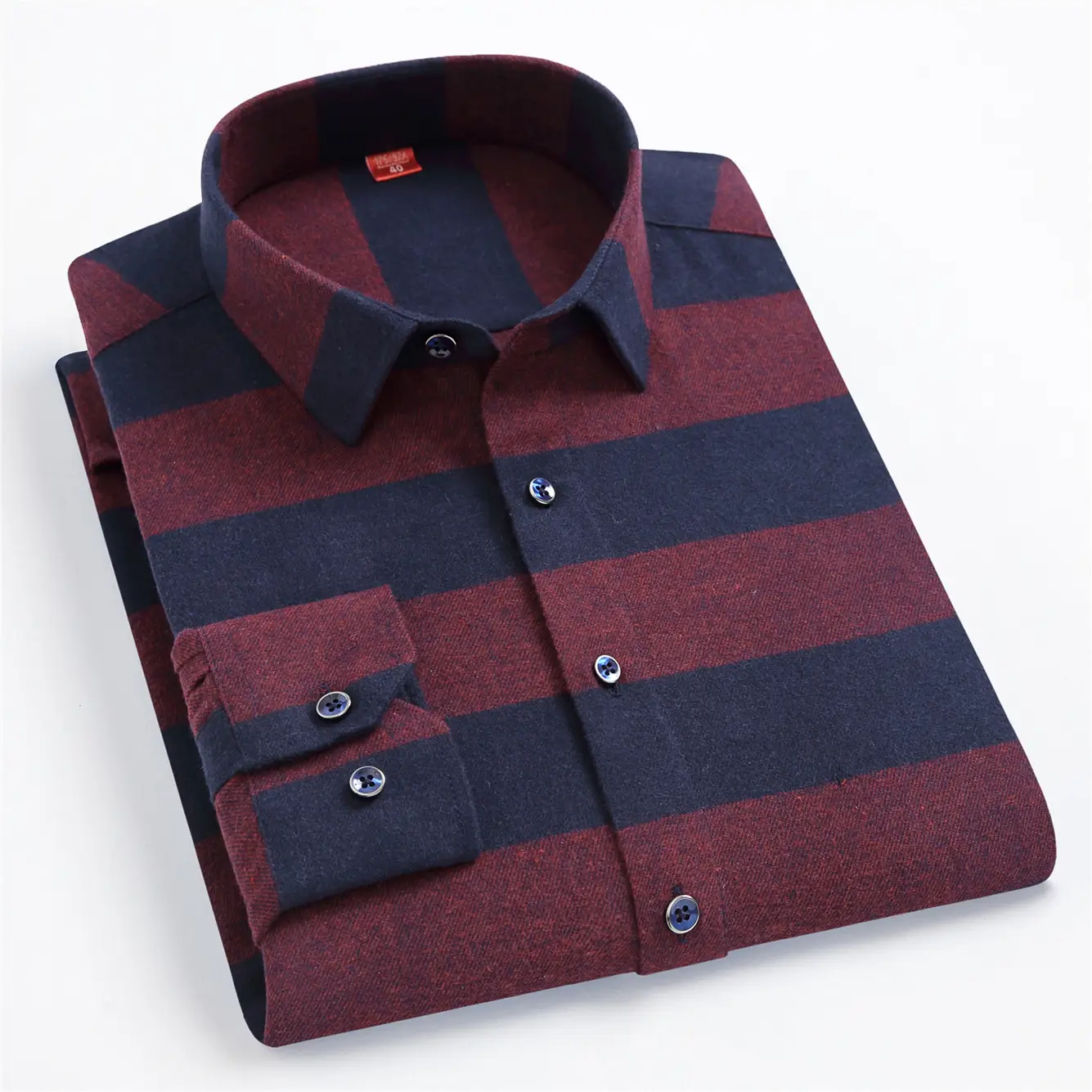 Men Plaid Checkered Slim Fit Shirt Blue Long Sleeve - Image 3