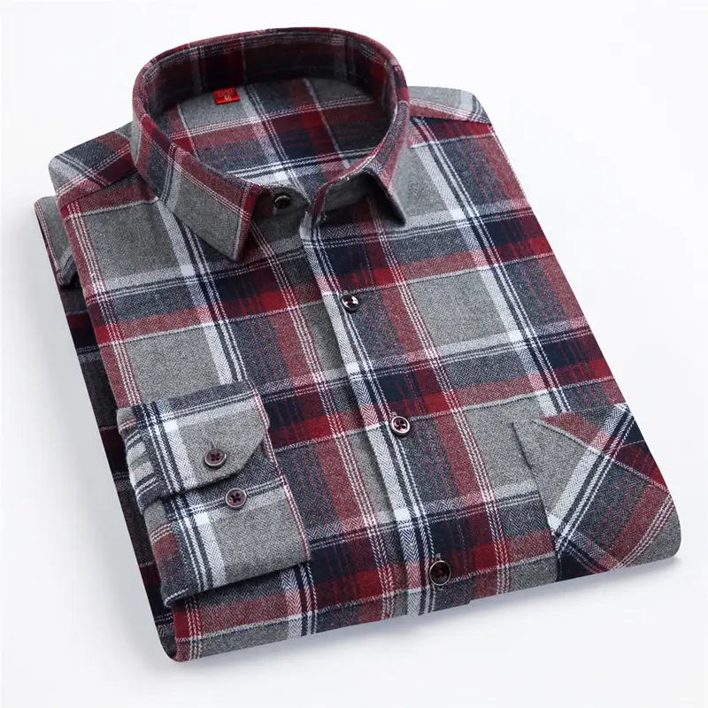 Men Plaid Checkered Slim Fit Shirt Blue Long Sleeve - Image 5