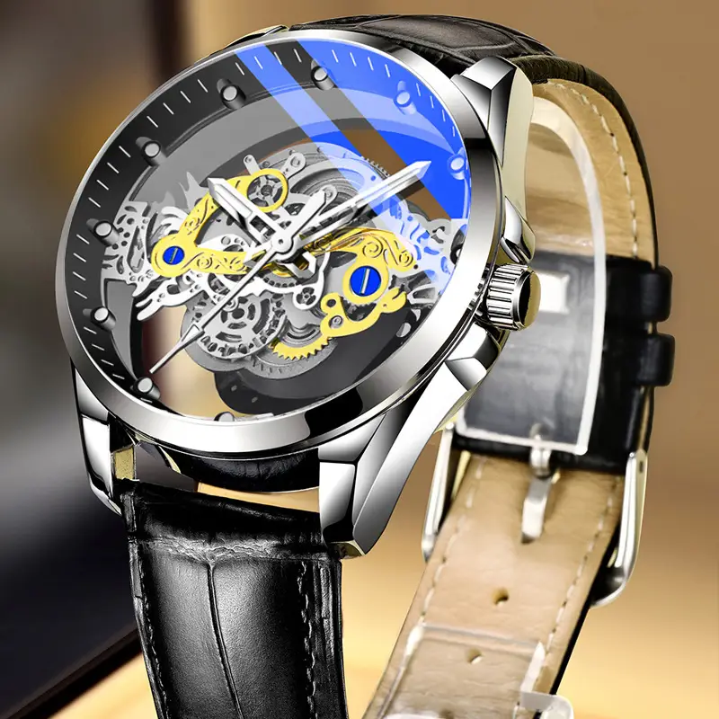 Gold Mechanical Men's Watch with Skeleton Design - Image 4