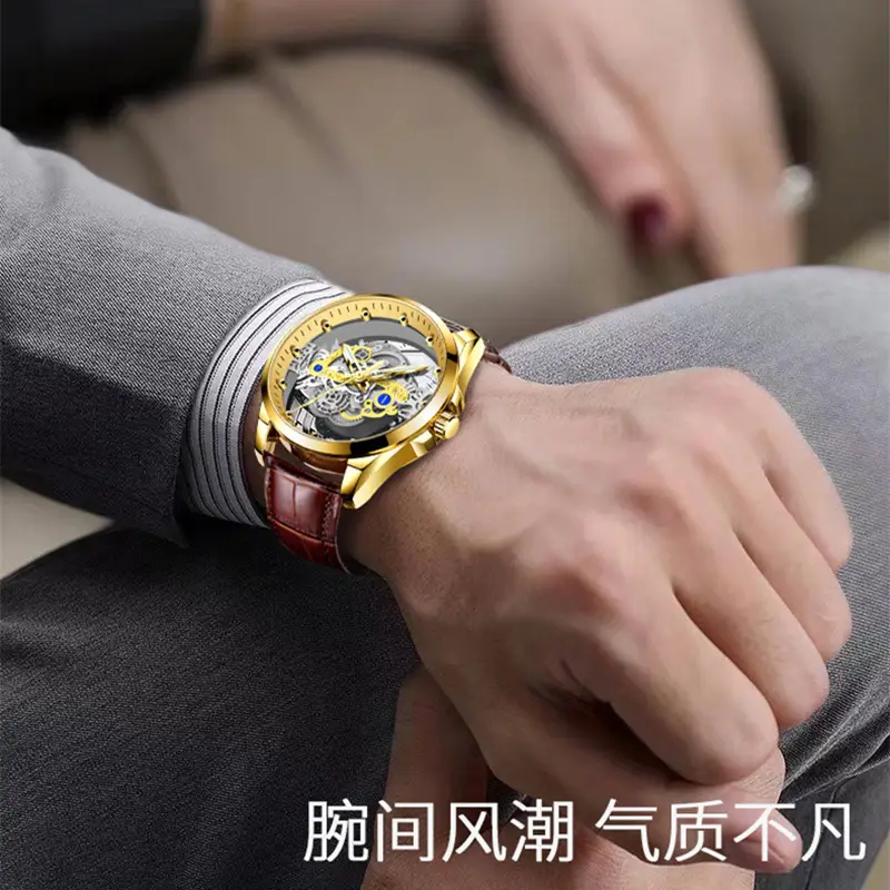 Gold Mechanical Men's Watch with Skeleton Design - Image 7