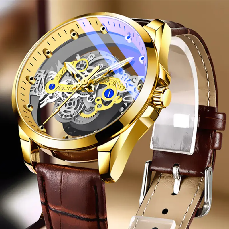 Gold Mechanical Men's Watch with Skeleton Design - Image 5