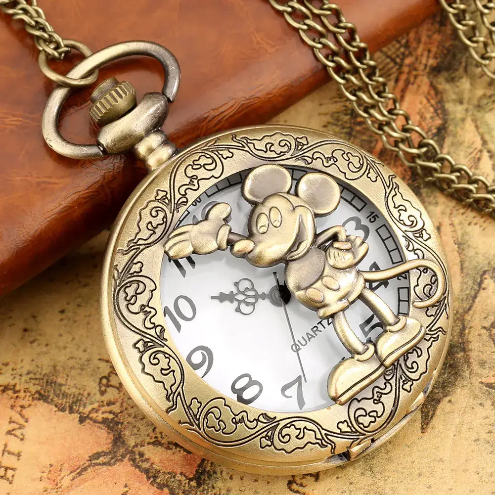 Vintage Mouse Hollow Pocket Watch Necklace Quartz Arabic Numerals Clock Monte Depoche Gift Watch — feature 15