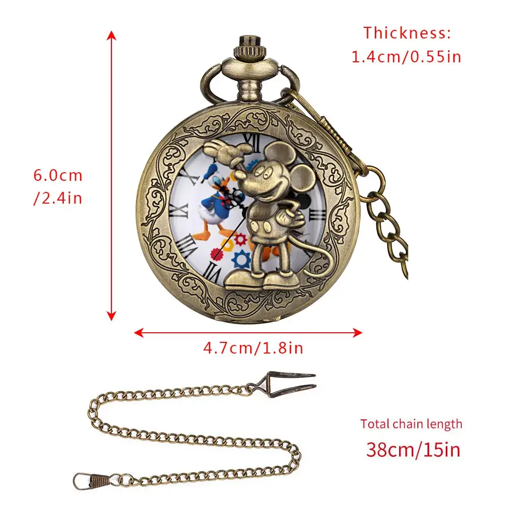 Vintage Mouse Hollow Pocket Watch Necklace Quartz Arabic Numerals Clock Monte Depoche Gift Watch — feature 20