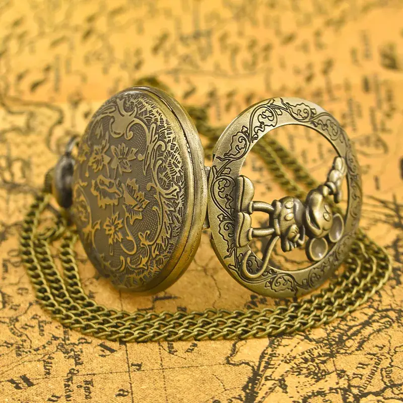 Vintage Mouse Hollow Pocket Watch Necklace Quartz Arabic Numerals Clock Monte Depoche Gift Watch — feature 6