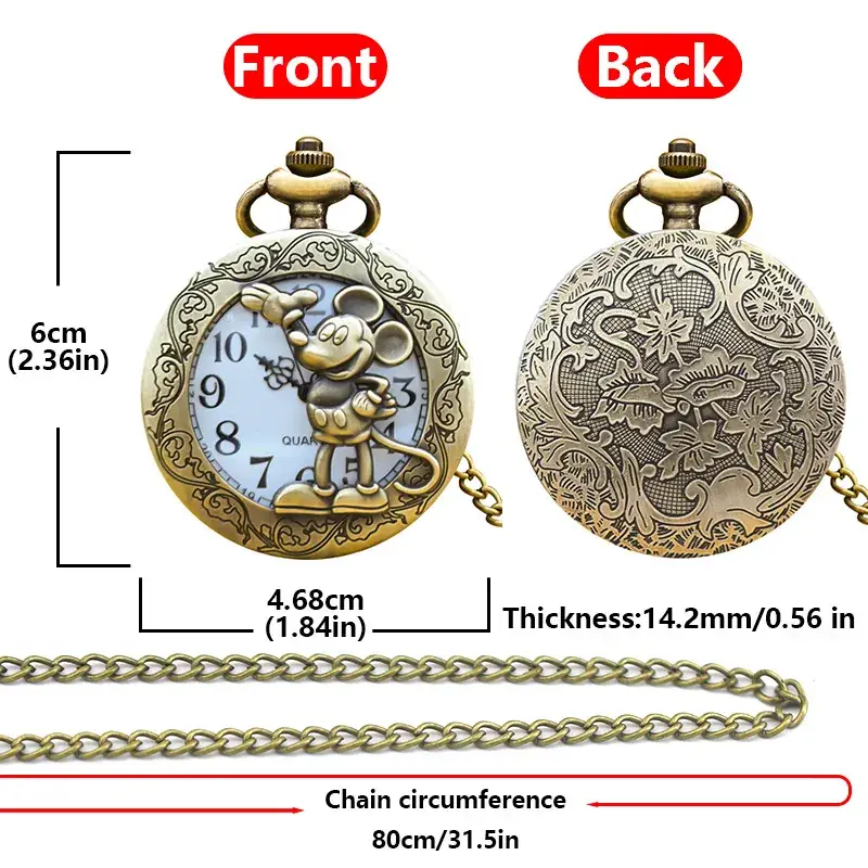 Vintage Mouse Hollow Pocket Watch Necklace Quartz Arabic Numerals Clock Monte Depoche Gift Watch — feature 7
