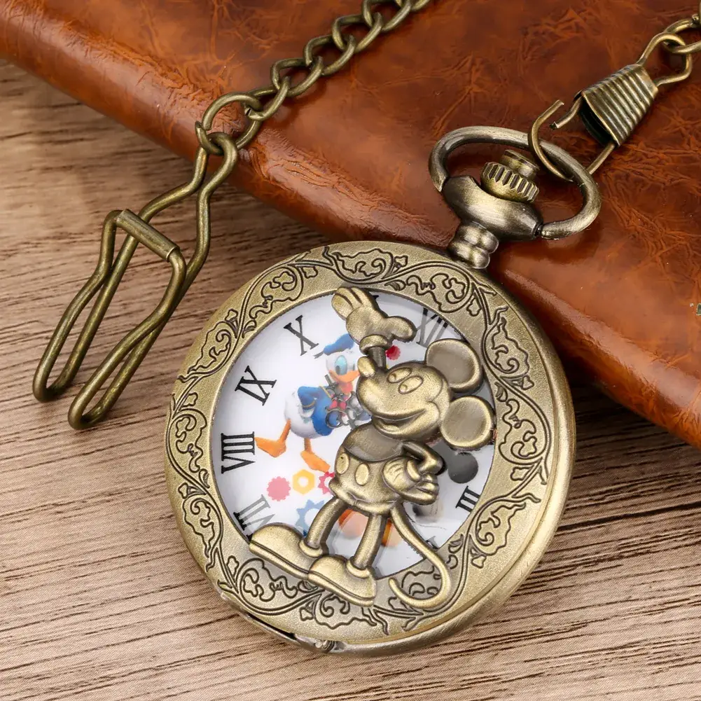 Vintage Mouse Hollow Pocket Watch Necklace Quartz Arabic Numerals Clock Monte Depoche Gift Watch - Image 2