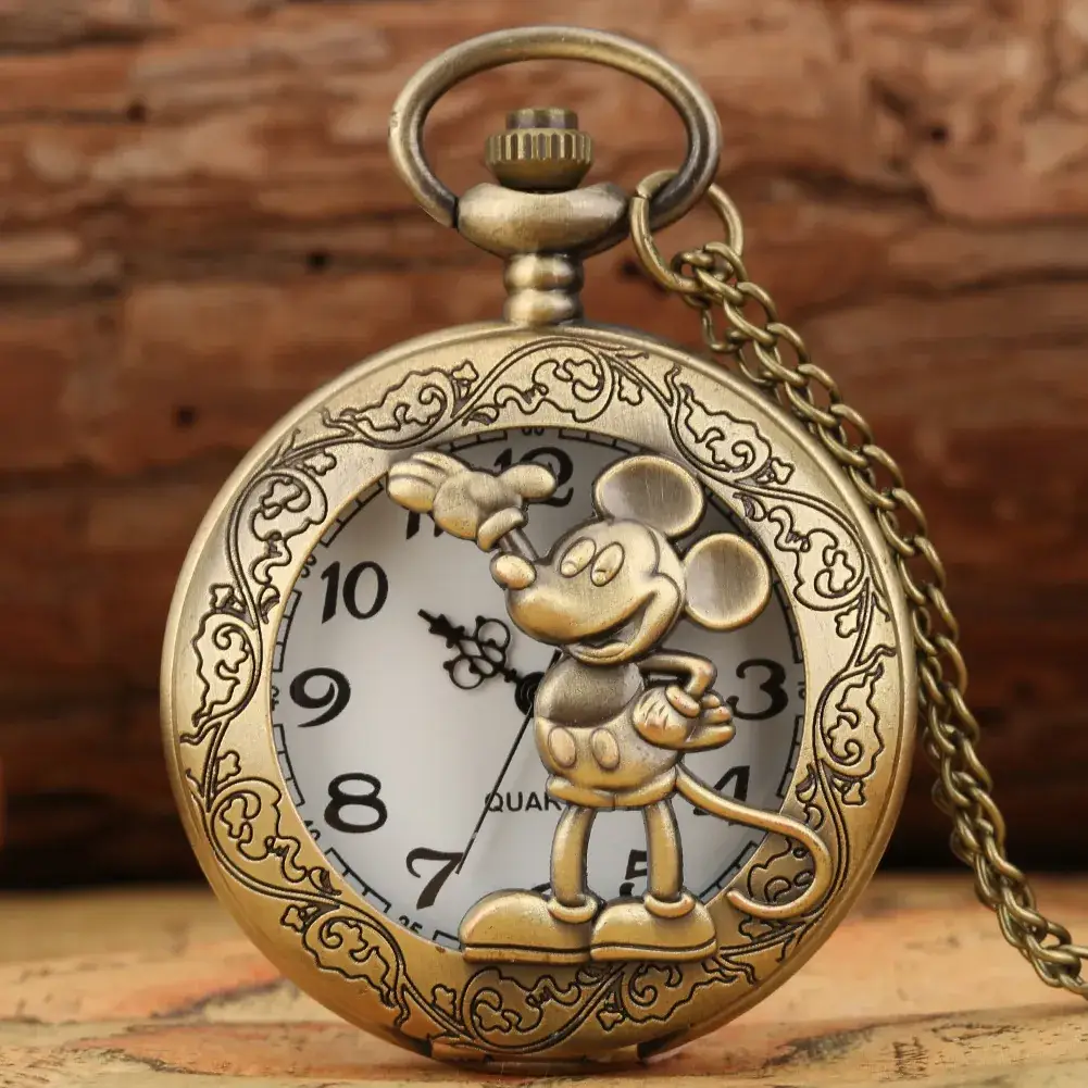 Vintage Mouse Hollow Pocket Watch Necklace Quartz Arabic Numerals Clock Monte Depoche Gift Watch - Image 3