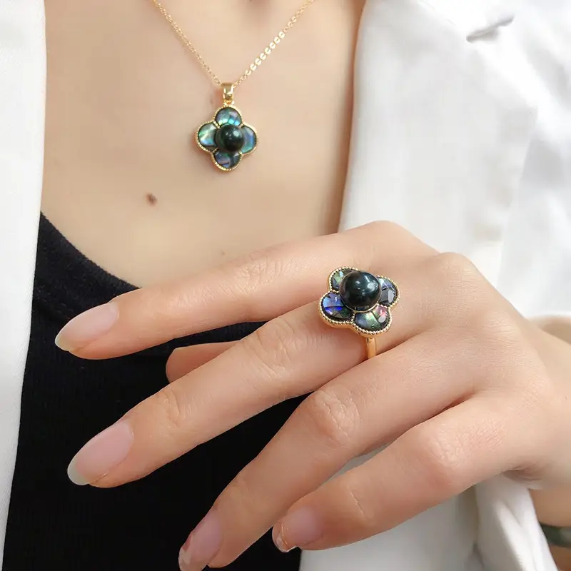 Freshwater Pearl Flower Pendant Earrings Ring Set - Image 6