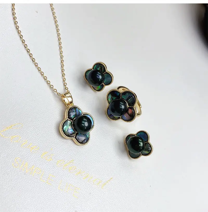 Freshwater Pearl Flower Pendant Earrings Ring Set — feature 6
