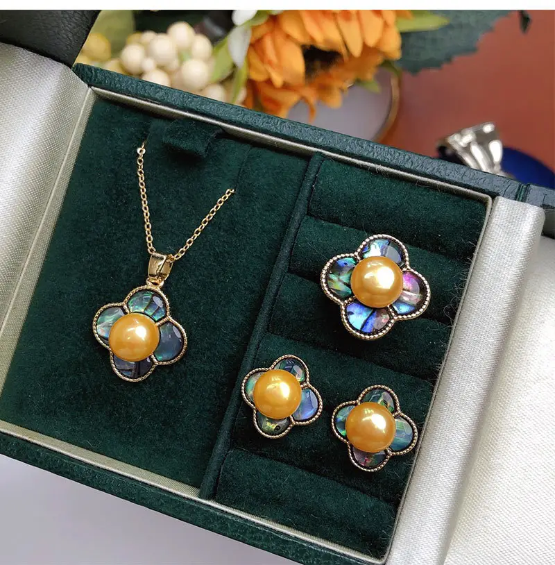 Freshwater Pearl Flower Pendant Earrings Ring Set — feature 8