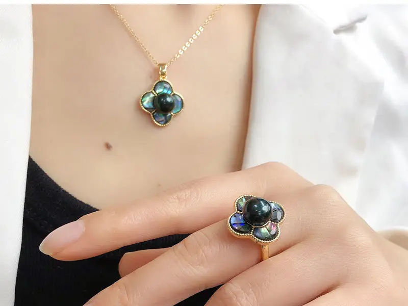 Freshwater Pearl Flower Pendant Earrings Ring Set — feature 9