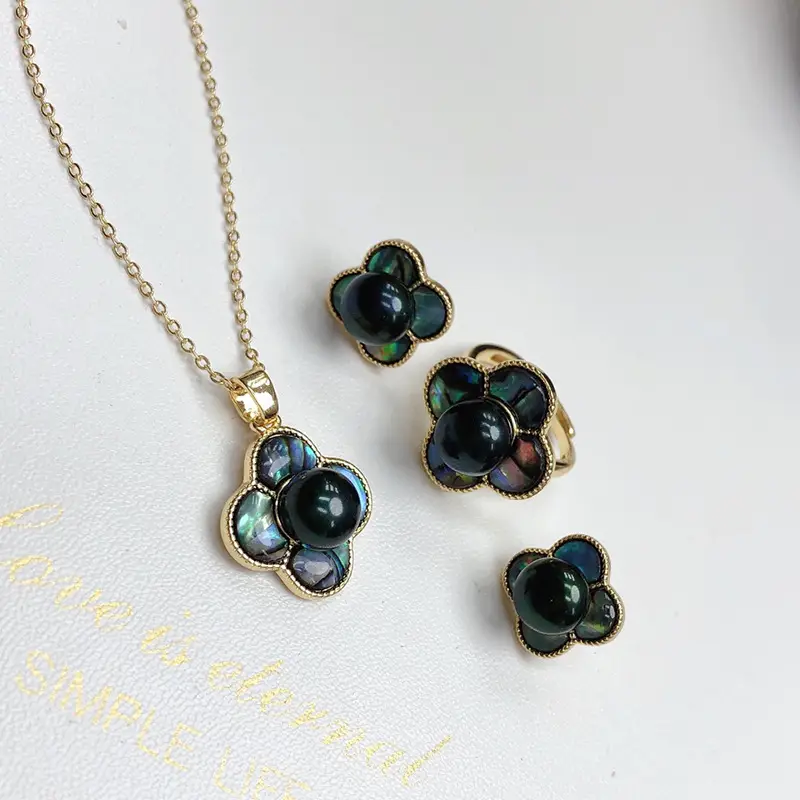 Freshwater Pearl Flower Pendant Earrings Ring Set - Image 4