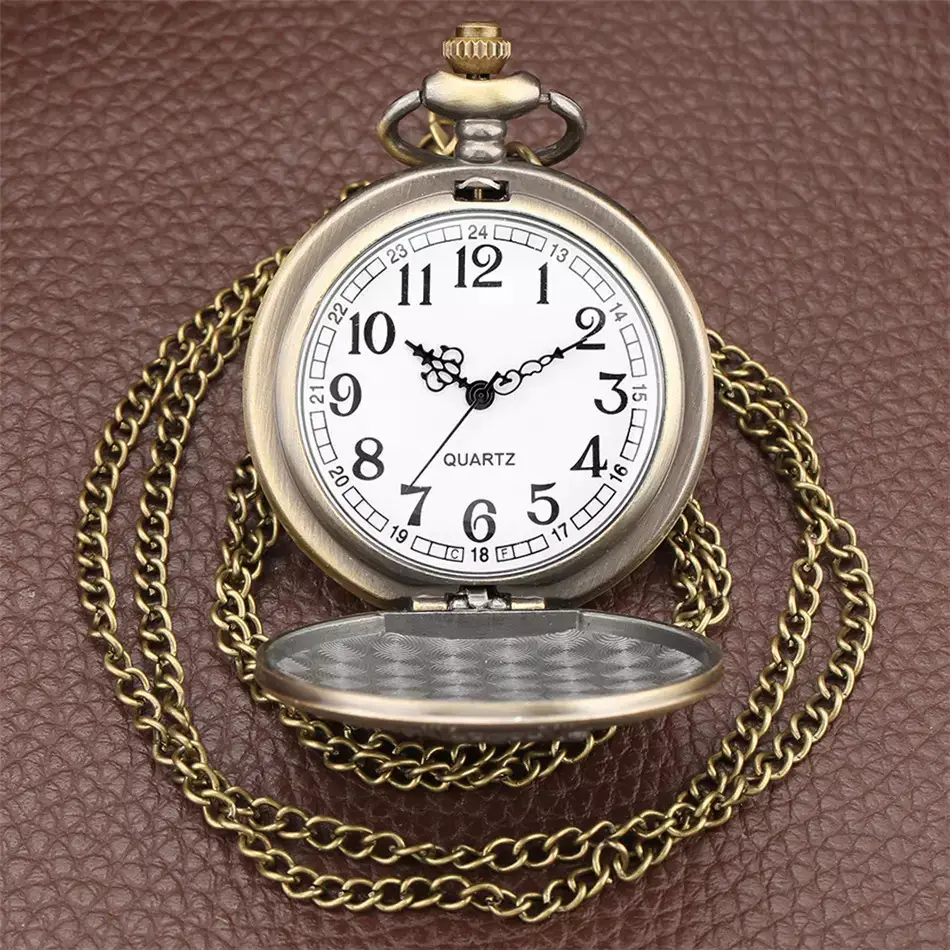 Retro Bronze Wild Wolf Pocket Watch with Gold Chain — feature 16