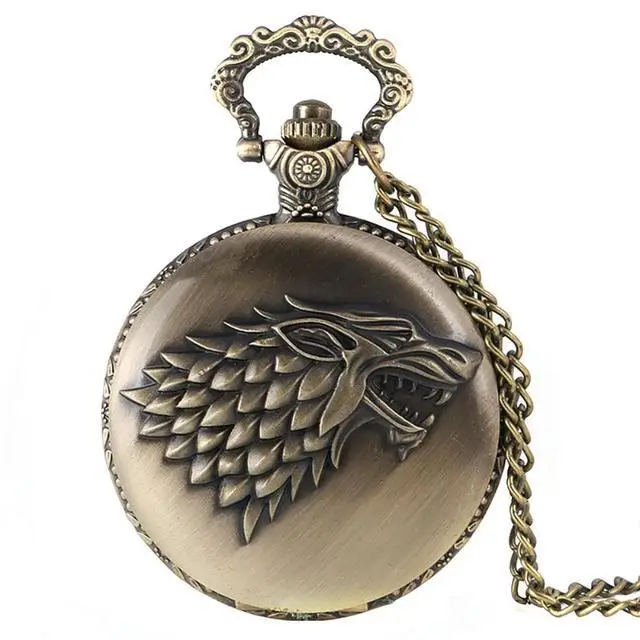 Retro Bronze Wild Wolf Pocket Watch with Gold Chain — feature 6