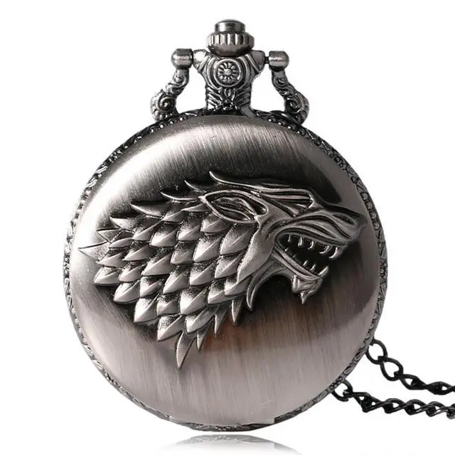Retro Bronze Wild Wolf Pocket Watch with Gold Chain — feature 7