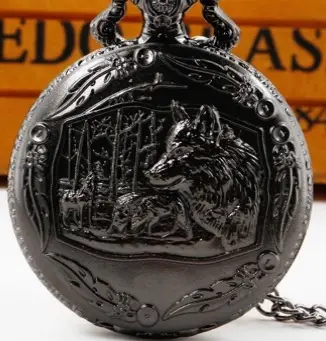 Retro Bronze Wild Wolf Pocket Watch with Gold Chain — feature 9