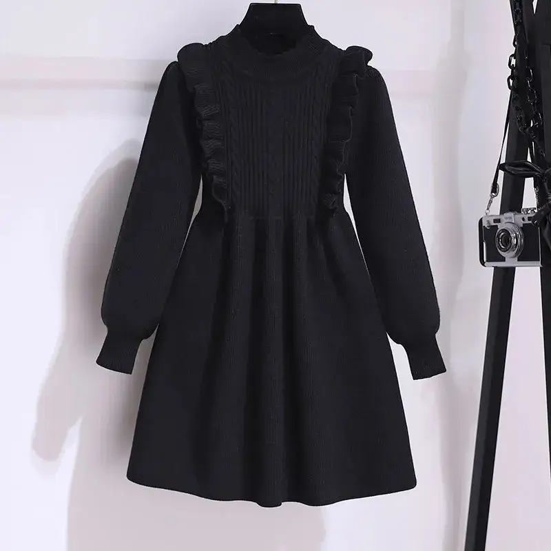 Girls' Black Knitted Sweater Dress Large - Image 2
