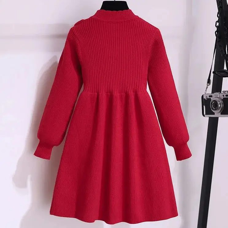 Girls' Black Knitted Sweater Dress Large - Image 4
