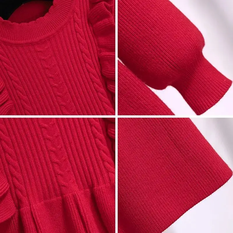 Girls' Black Knitted Sweater Dress Large - Image 5