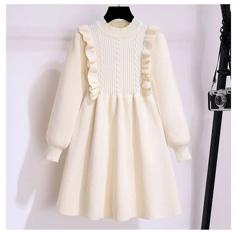 Girls' Black Knitted Sweater Dress Large — feature 12