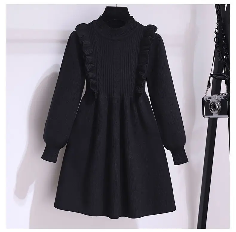 Girls' Black Knitted Sweater Dress Large — feature 21