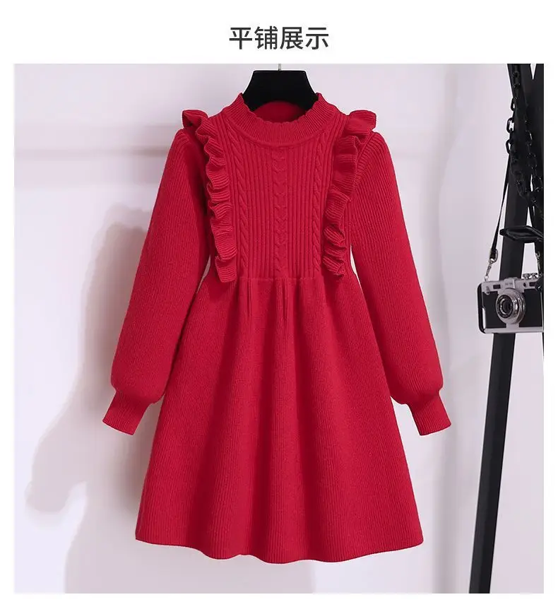 Girls' Black Knitted Sweater Dress Large — feature 5