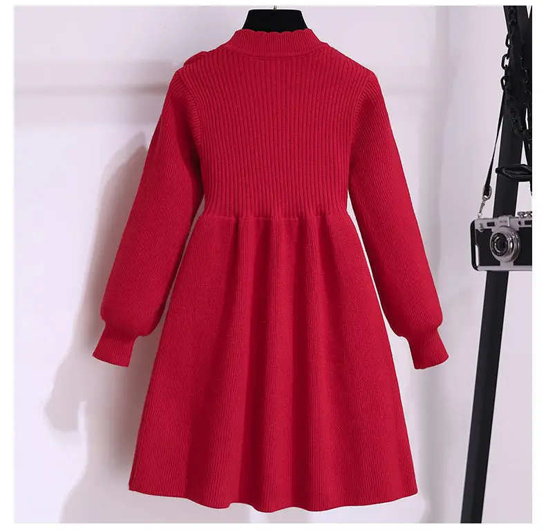 Girls' Black Knitted Sweater Dress Large — feature 6