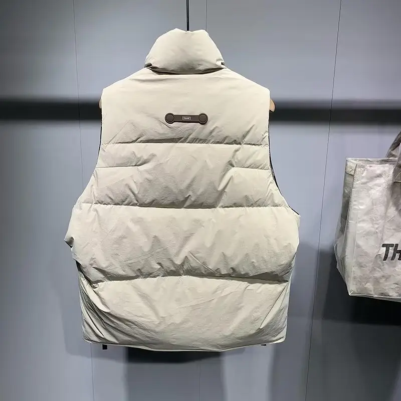 Men's Sleeveless Padded Winter Vest Beige 2022 - Image 4