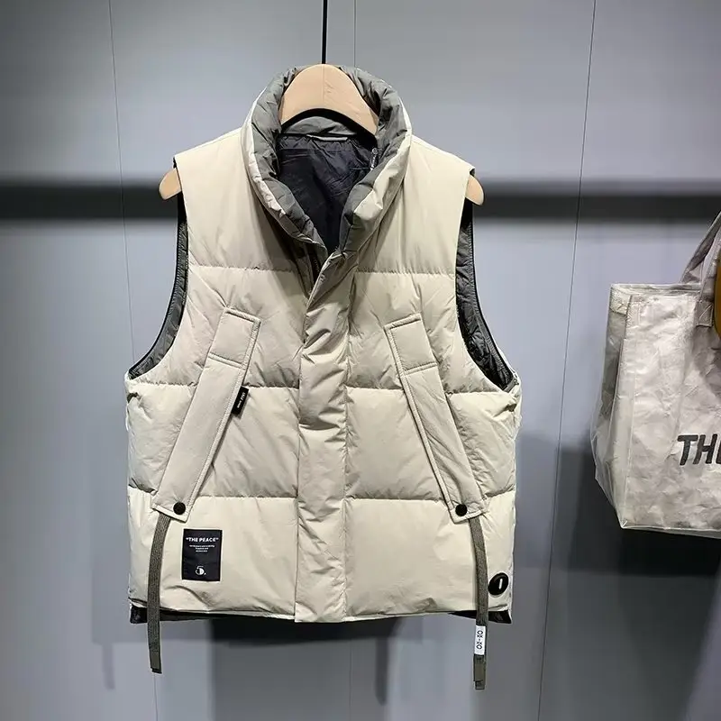 Men's Sleeveless Padded Winter Vest Beige 2022 — feature 3