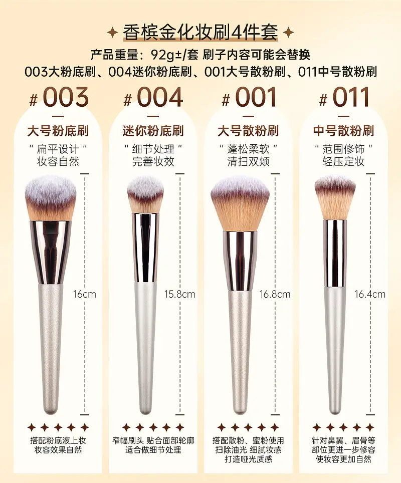 Luxury 10-Piece Makeup Brushes Set Champagne Gold Light β feature 7