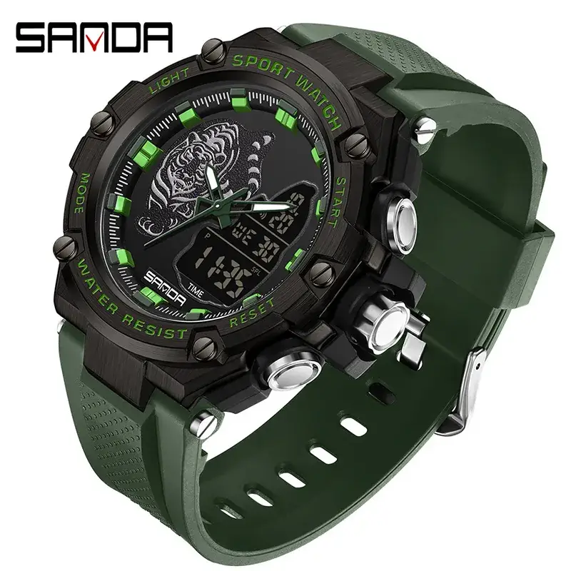 Sanda Black Digital Sport Watch with Tiger Design - Image 7
