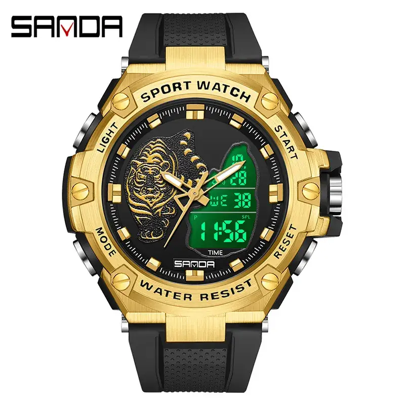 Sanda Black Digital Sport Watch with Tiger Design - Image 11