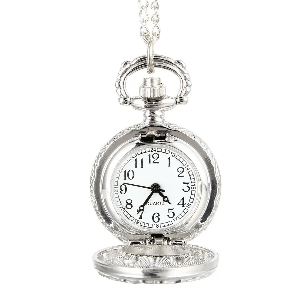 Vintage Silver Pocket Watch Necklace with Butterfly Design - Image 5