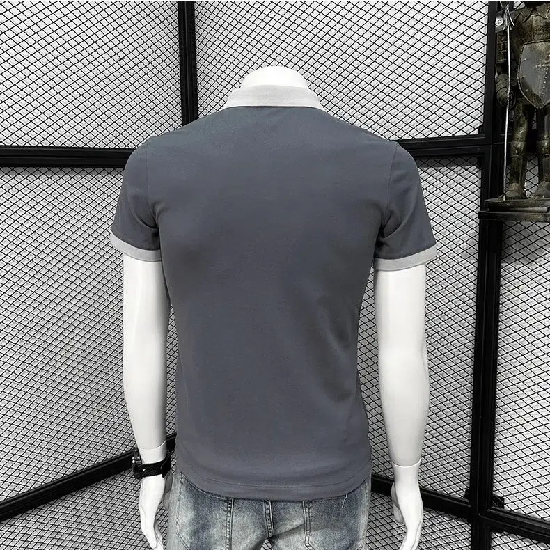 Men's White Polo T-Shirt with Blue Trim - Image 5