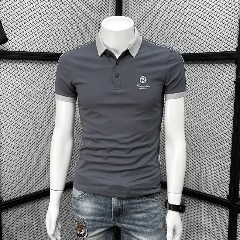 Men's White Polo T-Shirt with Blue Trim - Image 6