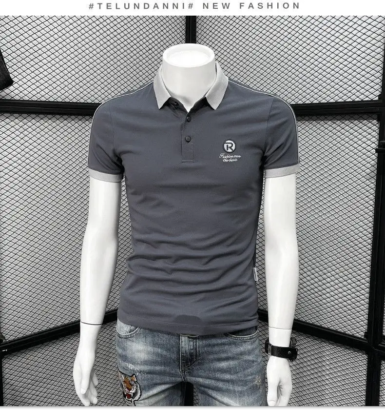 Men's White Polo T-Shirt with Blue Trim — feature 6