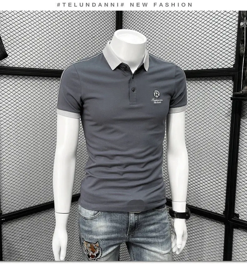 Men's White Polo T-Shirt with Blue Trim — feature 7